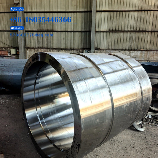 Extra large machined non-standard cylinder forging with multi-groove profile. Precision turned ID/OD with extra-large bore. For heavy hydraulic cylinders and pressure vessels.