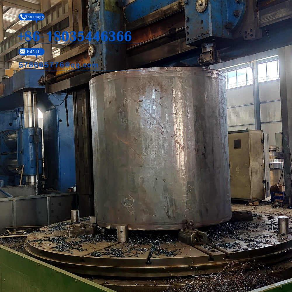 Extra-Large Steel Cylinder Forging – Heavy-Duty Vertical Lathe Turning in Progress