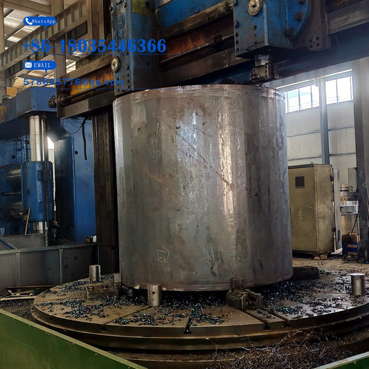 Extra-Large Steel Cylinder Forging – Heavy-Duty Vertical Lathe Turning in Progress